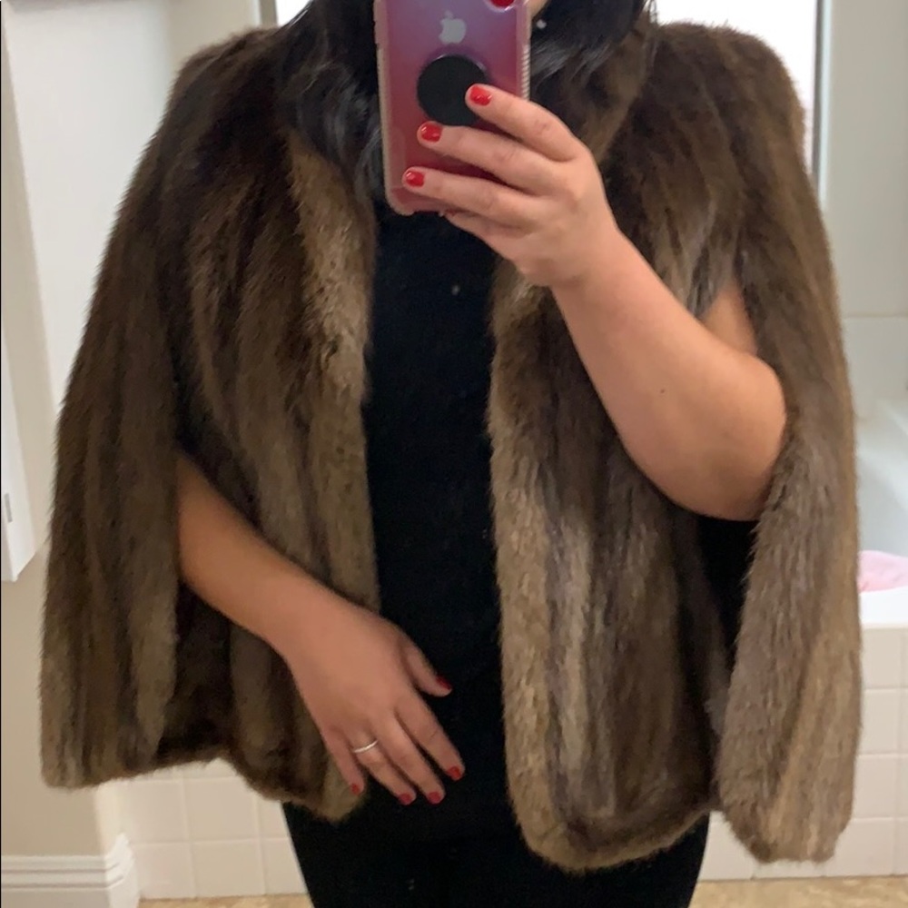 Genuine Mink fur Capelet Cape jacket